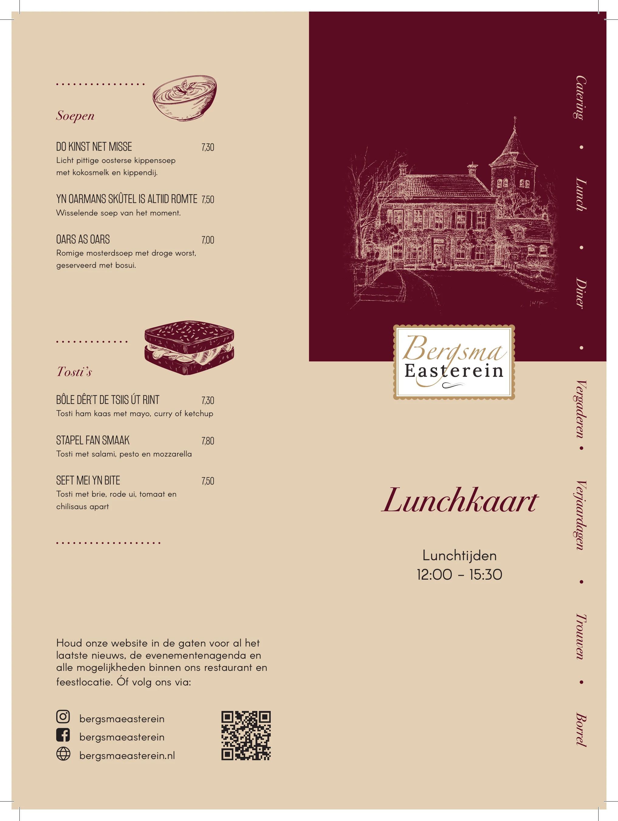 Lunchkaart van Bergsma Easterein — voorkant